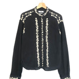 Dark Blue PAMPA Embroidered Cotton Long Sleeves Blouse / ISABEL MARANT ETOILE - Size 38