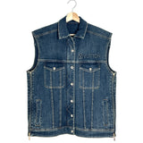 Dark Blue Sleeveless Front and Sides Zipper Denim Vest / LOUIS VUITTON - Size M