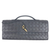 Dark Brown ANDIAMO Intrecciato Leather Clutch / BOTTEGA VENETA