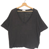 Dark Brown V-neck Oversized Linen Tee / MARGOT - One Size