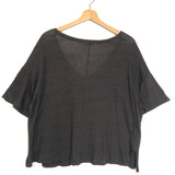 Dark Brown V-neck Oversized Linen Tee / MARGOT - One Size