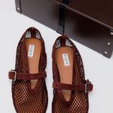 Dark Burgundy Mesh Faux-Leather Ballet Flats / ALAIA - Size 39