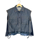 Dark Denim Pleated-back Mixed Media Shirt / SACAI - Size 1