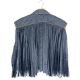 Dark Denim Pleated-back Mixed Media Shirt / SACAI - Size 1
