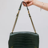 Dark Green BOBI Crocodile Embossed Leather Large Shoulder Bag / JEROME DREYFUSS - Size L