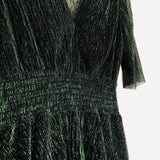 Dark Green RUFFINE Smocked-Waist Metallic-Woven Midi Dress / MAJE - Size 38