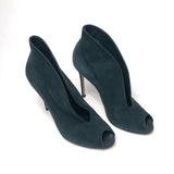 Dark Green Suede Peep-toe Ankle Boots with Stiletto Heels - model VAMP / GIANVITO ROSSI - Size 39