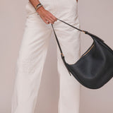Dark Grey Medium HELOISE Supple Grained Calfskin Moon Bag / CELINE