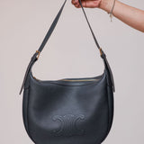 Dark Grey Medium HELOISE Supple Grained Calfskin Moon Bag / CELINE