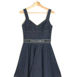 Dark Indigo Bustier Stretch-Denim Belted Skater Mini Dress / DOLCE & GABBANA - Size IT 42