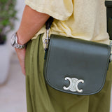 Dark Khaki Small Besace Strap Triomphe in Supple Natural Calfskin Crossbody Bag / CELINE