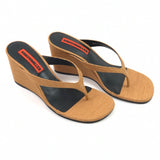 Dark Natural SOLEIL Woven Raffia Thong Wedge Heeled Sandals / SIMON MILLER - Size 38