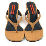 Dark Natural SOLEIL Woven Raffia Thong Wedge Heeled Sandals / SIMON MILLER - Size 38