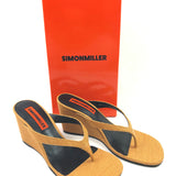 Dark Natural SOLEIL Woven Raffia Thong Wedge Heeled Sandals / SIMON MILLER - Size 38
