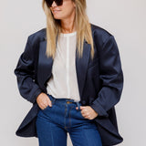 Dark Navy Oversized Satinated Blazer Jacket / THE FRANKIE SHOP - Size XS/S