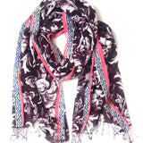 Dark Purple Floral Printed Cotton Scarf / EPICE PARIS