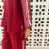 Dark Red Cotton Tunic with Side Stripes - model AVANSTELLA / MES DEMOISELLES… - Size 1