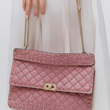 Dust Pink Quilted Nappa SPIKE ROCKSTUD Embellished Large Shoulder Bag / VALENTINO
