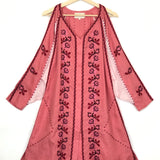 Dusty Pink Embroidered Linen Cold-shoulder Tunic Mini Dress / MY SLEEPING GYPSY - Size S