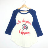 Ecru and Blue 3/4 Sleeve Clippers Raglan Sports Tee / JUNK FOOD CLOTHING - Size S