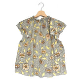 Ecru ANNIE Chrysanthemum Printed Short Sleeves Cotton Top / ULLA JOHNSON - Size US 6