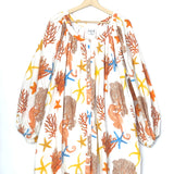 Ecru Coral Print Pocketful of Sunshine Linen Mini Dress / PALM NOOSA - Size AUS 10