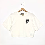 Ecru Cotton Palm Tree Embroidered Cropped Tee / GUCCI - Size S