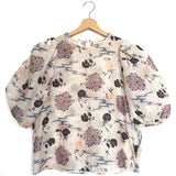 Ecru ELIZA River Blossom Print Crinkled 3/4 Sleeves Blouse / ULLA JOHNSON - Size US 4