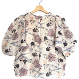 Ecru ELIZA River Blossom Print Crinkled 3/4 Sleeves Blouse / ULLA JOHNSON - Size US 4