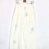 Ecru Embroidered Cotton Gauze Wide Leg Pants - One Size