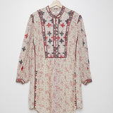 Ecru Floral Print Embroidered Shift Dress - model IMALOU / ISABEL MARANT ETOILE - Size 36