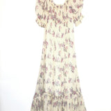 Ecru Floral Print Off Shoulder Boho Ruffled Silk Maxi Dress / LOVE SHACK FANCY - Size M