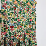 Ecru Floral printed Short Sleeves Midi Dress / MII AUX 100 NUITS