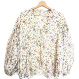 Ecru Floral Printed Silk Kimono Puffed Sleeves Blouse / MES DEMOISELLES… - Size 1
