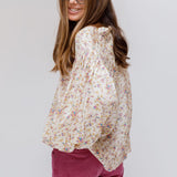 Ecru Floral Printed Silk Kimono Puffed Sleeves Blouse / MES DEMOISELLES… - Size 1