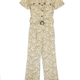 Ecru MANHATTAN Floral-print Belted Short Sleeves Jumpsuit / SEZANE - Size 34