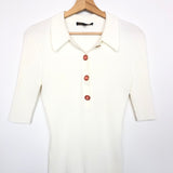 Ecru Millennium Rib-Knit Polo Shirt / MAJE - Size 3