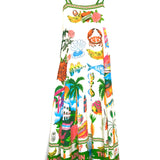 Ecru PARADISO Multicolor Printed  Linen Thin Strap Maxi Sundress / ALEMAIS - Size US 4