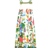 Ecru PARADISO Multicolor Printed  Linen Thin Strap Maxi Sundress / ALEMAIS - Size US 4