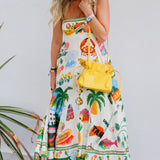 Ecru PARADISO Multicolor Printed  Linen Thin Strap Maxi Sundress / ALEMAIS - Size US 4