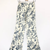 Ecru Printed Satin Flared Picot-trimmed Pants / SANDRO - Size 36