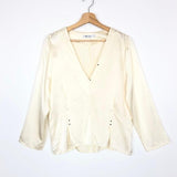 Ecru Silk Rivet Embellished V-neck Blouse / ALEXANDER WANG - Size US8