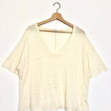 Ecru V-neck Oversized Linen Tee / MARGOT - One Size