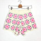 Ecru with Pink Flower Crochet Shorts