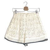 Ecru/Black Crocheted Mini Shorts