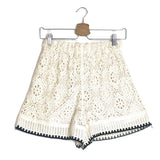 Ecru/Black Crocheted Mini Shorts