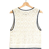Ecru/Black Crocheted Sleeveless Top - One Size