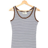 Ecru/Black Striped Cotton Blend Tank Top - One Size