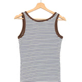 Ecru/Black Striped Cotton Blend Tank Top - One Size