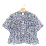 Ecru/Lilac DESTINY Cotton Veil Floral Pattern Short Sleeves Blouse / ISABEL MARANT - Size 34